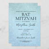Modern Blue Bat Mitzvah Faux Glitter Paint Kaart (Voorkant / Achterkant)