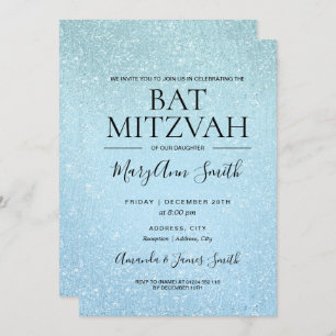Modern Blue Bat Mitzvah Faux Glitter Paint Kaart