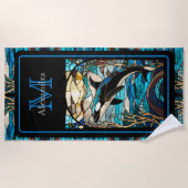 Modern Blue Beach Life Orca Whale in oceaan Strandlaken (Voorkant)