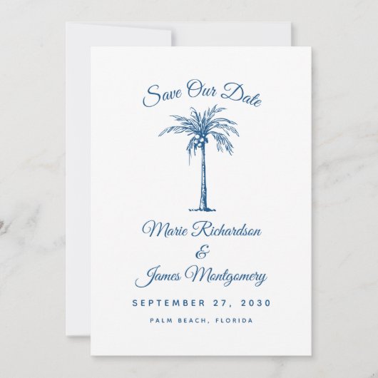 Modern Blue Beach Wedding Save the Date (Voorkant)