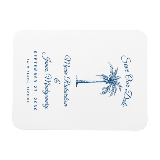Modern Blue Beach Wedding Save the Date Magneet (Horizontaal)