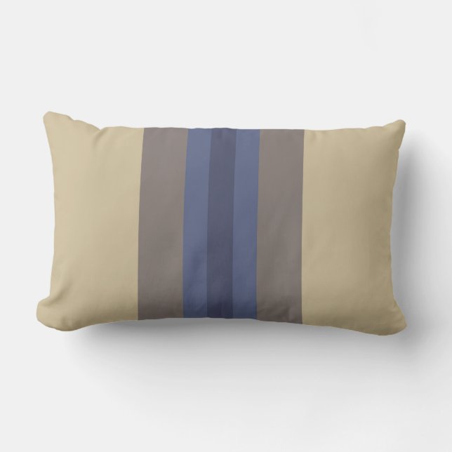 Modern Blue beige striped Lumbar Pillow Kussen (Voorkant)