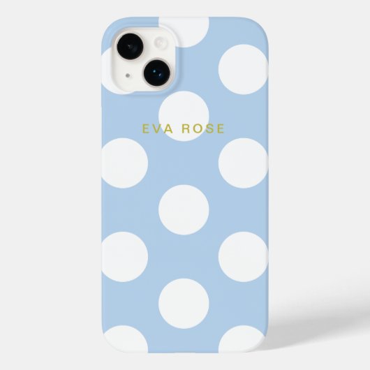 Modern Blue Big Polka Dots iPhone Case met naam (Achterkant)