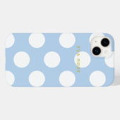 Modern Blue Big Polka Dots iPhone Case met naam (Achterkant (horizontaal))