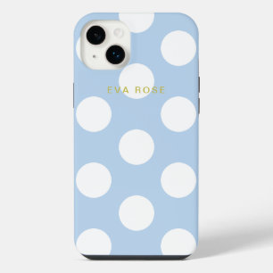Modern Blue Big Polka Dots iPhone Case met naam