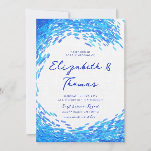 Modern Blue Big Surfer Wave Beach All One Wedding Kaart (Voorkant)