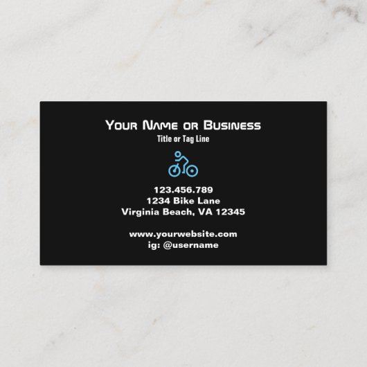 Modern Blue Bike-symbool op zwarte fietsenlijst Visitekaartje (Achterkant)