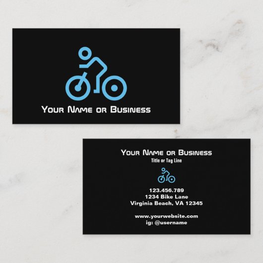Modern Blue Bike-symbool op zwarte fietsenlijst Visitekaartje (Voorkant / Achterkant)