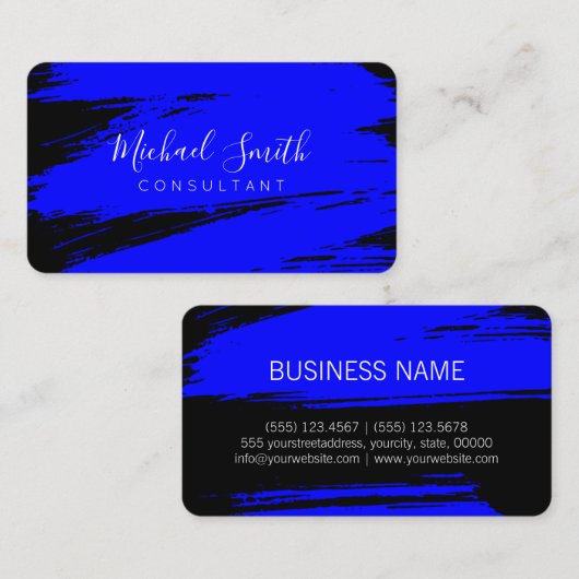 Modern Blue Black Brush Stroke Paint Visitekaartje (Voorkant / Achterkant)