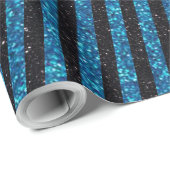 Modern Blue Black Glitter Stripes Pattern Cadeaupapier (Rol Hoek)