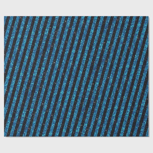 Modern Blue Black Glitter Stripes Pattern Cadeaupapier (Vlak)