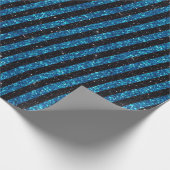Modern Blue Black Glitter Stripes Pattern Cadeaupapier (Hoek)