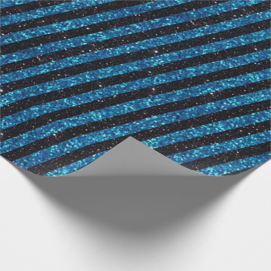 Modern Blue Black Glitter Stripes Pattern Cadeaupapier (Hoek)