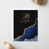 Modern Blue Black Gold Agate Geode Notitiekaartje (Voorkant / Achterkant in situ)