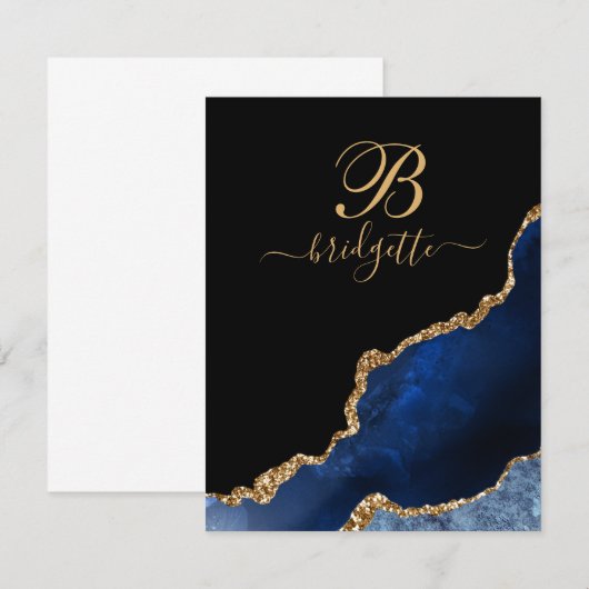 Modern Blue Black Gold Agate Geode Notitiekaartje (Voorkant / Achterkant)