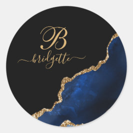 Modern Blue Black Gold Agate Geode Ronde Sticker