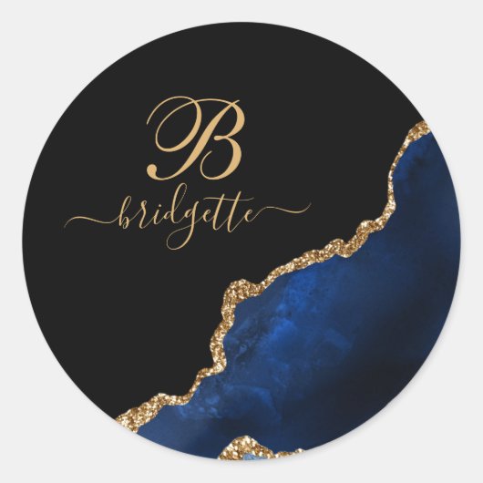 Modern Blue Black Gold Agate Geode Ronde Sticker (Voorkant)