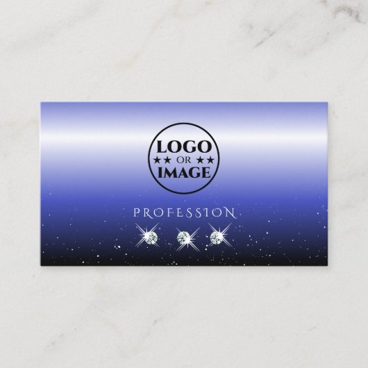 Modern Blue Black Ombre Sparkle Diamonds met Logo Visitekaartje (Voorkant)