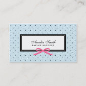 Modern Blue Black Polka Dot roze lintblogger Visitekaartje (Voorkant)