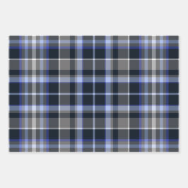 Modern Blue Black Pset Tartan Patroon Inpakpapier Vel