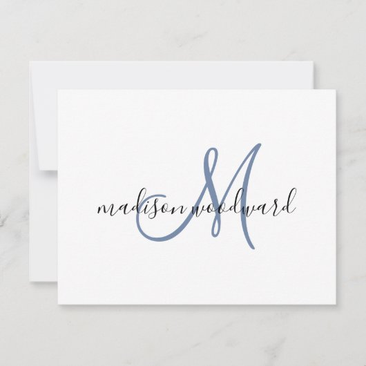 Modern Blue Black Script Monogram Note Kaart Notitiekaartje (Voorkant)