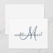 Modern Blue Black Script Monogram Note Kaart Notitiekaartje (Voorkant / Achterkant)