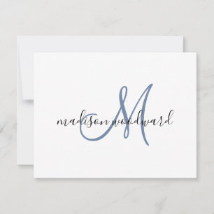 Modern Blue Black Script Monogram Note Kaart Notitiekaartje