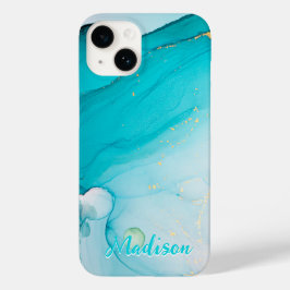 Modern Blue Blauwgroen Abstract, persoonlijk Case-Mate iPhone 14 Hoesje