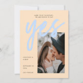 Modern Blue Blush Big Script Photo Weddenschap Sav Save The Date (Voorkant)
