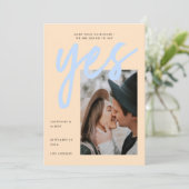 Modern Blue Blush Big Script Photo Weddenschap Sav Save The Date (Staand voorkant)