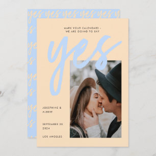 Modern Blue Blush Big Script Photo Weddenschap Sav Save The Date