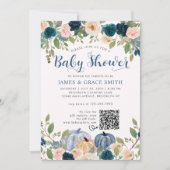 Modern Blue Blush Pink Floral Baby shower Kaart (Voorkant)
