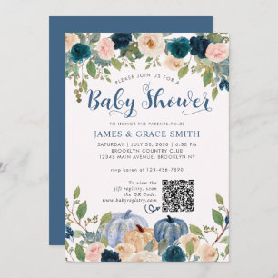 Modern Blue Blush Pink Floral Baby shower Kaart