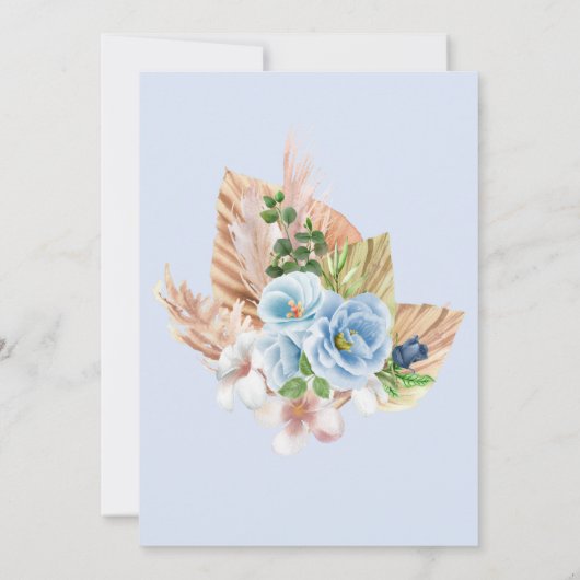 Modern Blue Boho Arch Pampass Grass Floral Wedding Kaart (Achterkant)