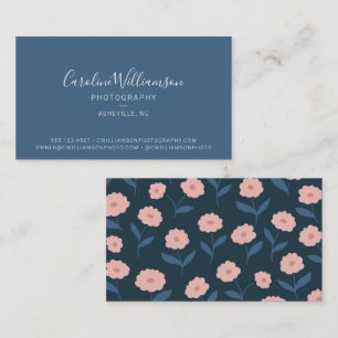 Modern Blue Boho Floral Simple Trendy Visitekaartje