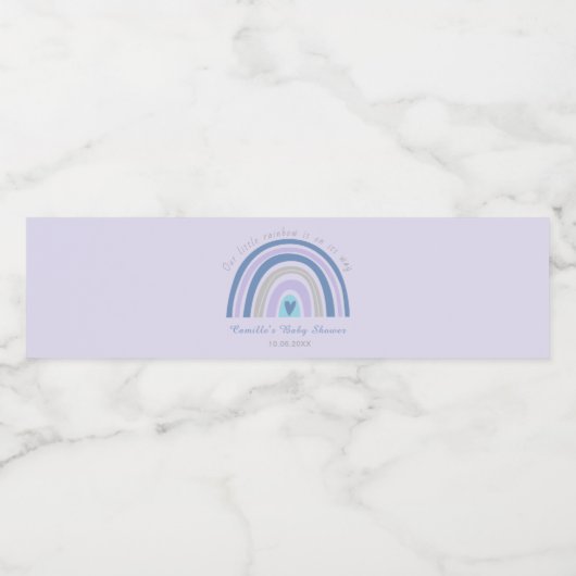 Modern Blue Boho Rainbow Baby shower Waterfles Etiket (Enkel label)