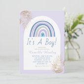 Modern Blue Boho Rainbow Het is een Jongen Baby sh Kaart (Staand voorkant)