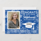 Modern Blue Bokeh Bubbles Photo Afstuderen Kaart (Voorkant)