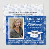 Modern Blue Bokeh Bubbles Photo Afstuderen Kaart (Voorkant / Achterkant)