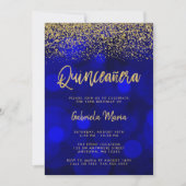 Modern Blue Bokeh Gold Glitter Quinceanera Kaart (Voorkant)