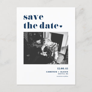 Modern Blue Bold Typography Photo Save the Date Aankondigingskaart