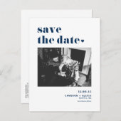 Modern Blue Bold Typography Photo Save the Date Aankondigingskaart (Voorkant / Achterkant)