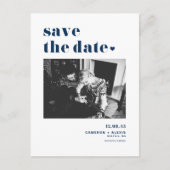 Modern Blue Bold Typography Photo Save the Date Aankondigingskaart (Voorkant)
