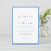 Modern Blue Border Photo Wedding Kaart (Staand voorkant)