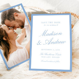 Modern Blue Border Photo Wedding Save The Date