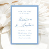 Modern Blue Border Photo Wedding Save The Date