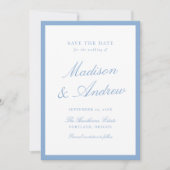 Modern Blue Border Photo Wedding Save The Date (Voorkant)