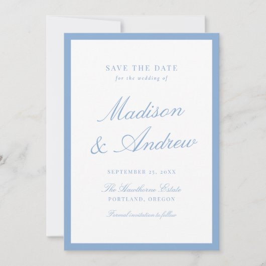 Modern Blue Border Photo Wedding Save The Date (Voorkant)