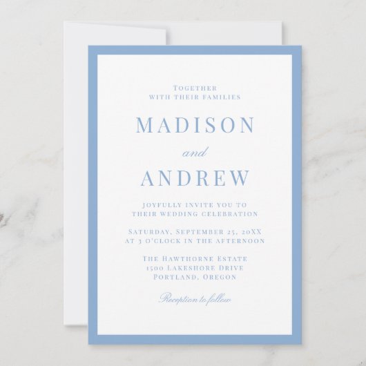 Modern Blue Border Wedding Kaart (Voorkant)