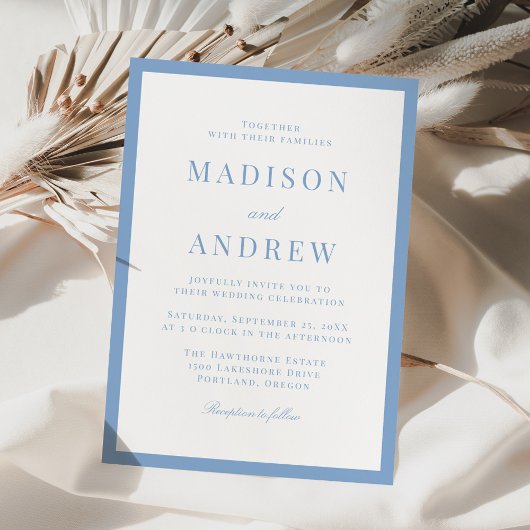 Modern Blue Border Wedding Kaart